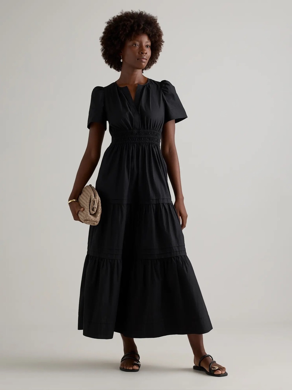 Quince 100% Organic Cotton Poplin Tiered Maxi Dress